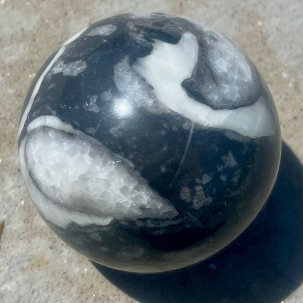 Zebra Marble Black & White Spear W/ Mixed With Quartz Crystal